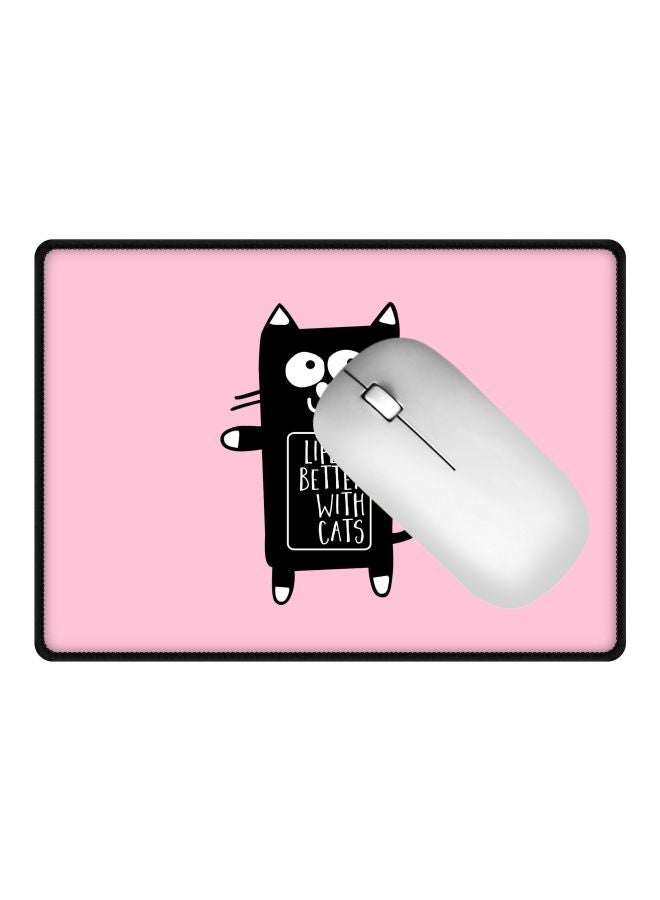 Stylizedd - Life Is Better With Cats Printed Gaming Mousepad Pink/Black/White - Image 1