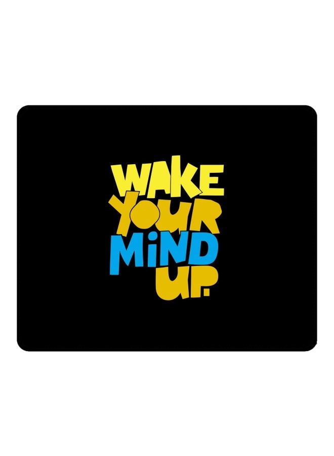 Stylizedd Wake Your Mind Up Printed Gaming Mousepad Black/Yellow/Blue - Image 1