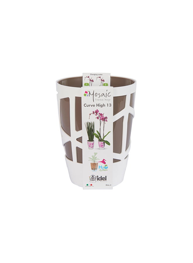 أيدل وعاء نباتات بتصميم فسيفسائي منحني البني/الأبيض 13x13x17.5سم - Image 2