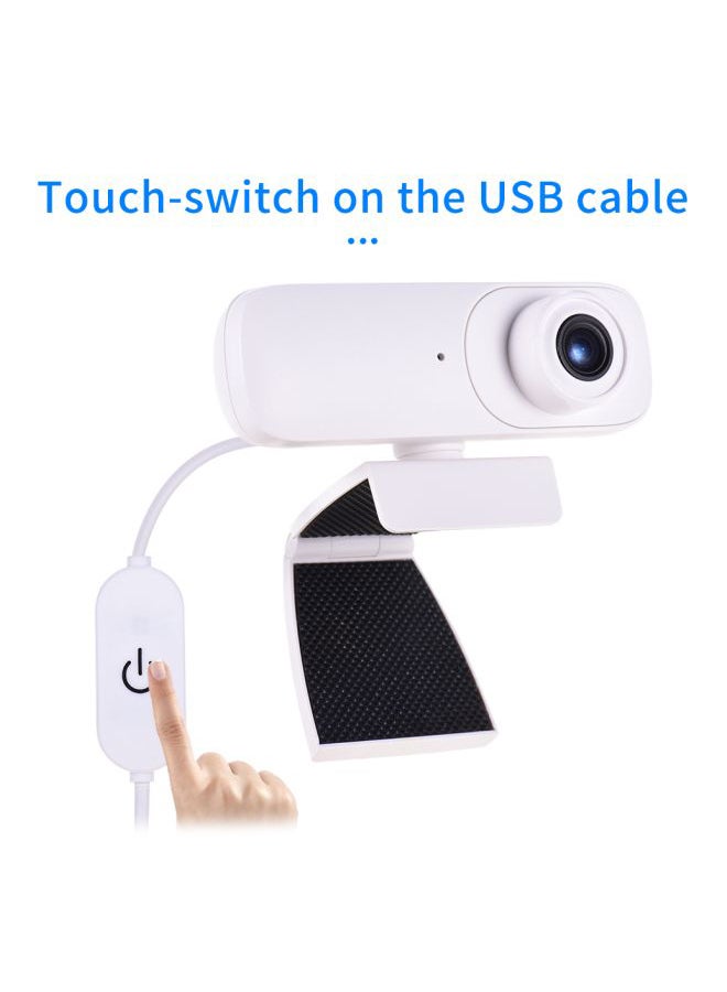 HD USB Webcam With Microphone Support And Touch-Switch Auto Focus White