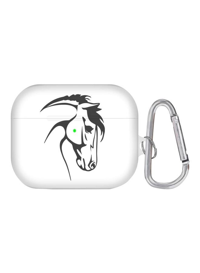 ستايلايزد حافظة حماية بطبعة حصان عربي لعلبة سماعات أبل آيربودز 1/2 أبيض/ أسود - Image 1