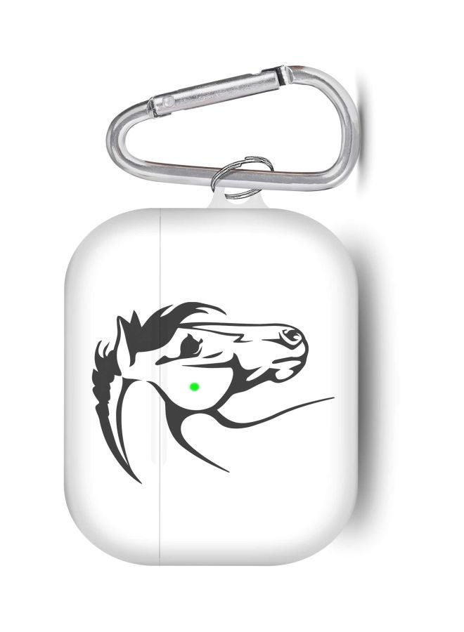 ستايلايزد حافظة حماية بطبعة حصان عربي لعلبة سماعات أبل آيربودز 1/2 أبيض/ أسود - Image 2