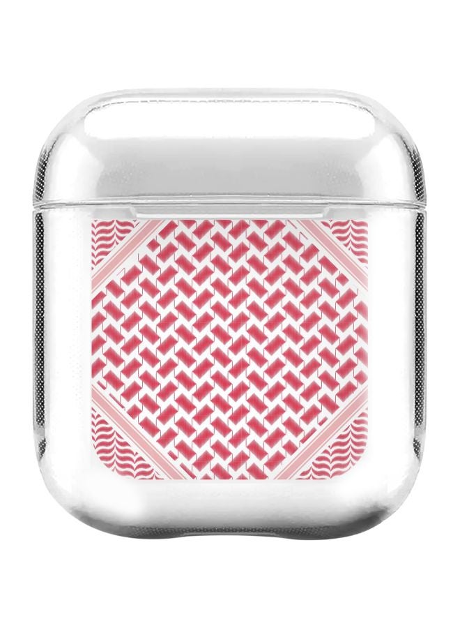 ستايلايزد حافظة من سلسلة كلاسيك كلير بطبعة شماغ النصر لسماعات أبل آيربودز 1/2 أحمر/أبيض - Image 1