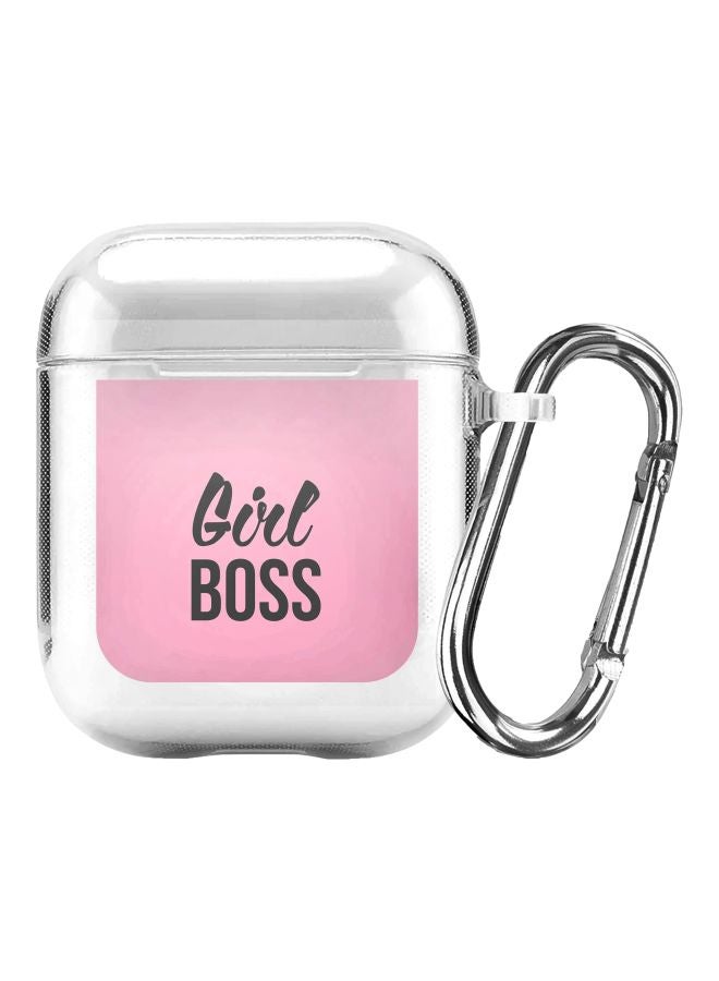 ستايلايزد غطاء حماية من سلسلة كلاسيك بطبعة عبارة "Girl Boss" لسماعة أبل آيربودز 2/1 أبيض/وردي/أسود - Image 1