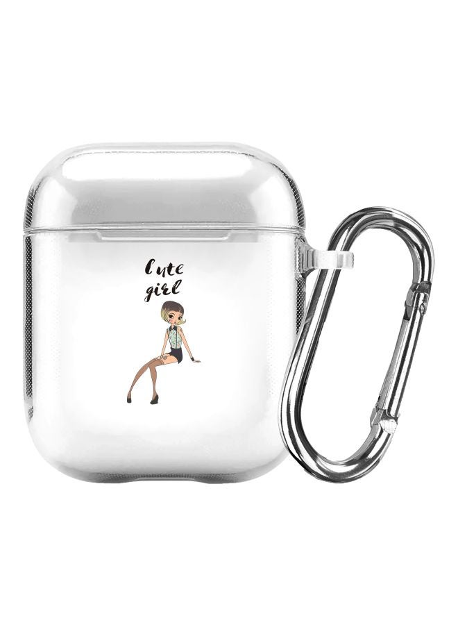 ستايلايزد غطاء حماية بطبعة فتاة لطيفة خجولة من سلسلة كلاسيك لسماعة أبل آيربودز 1/2 أبيض/أسود/بيج - Image 1