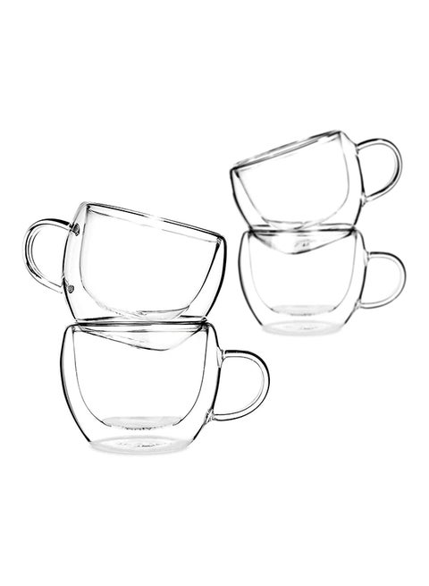 4-Piece Heat Resistant Transparent Thermal Mug Clear 150ml