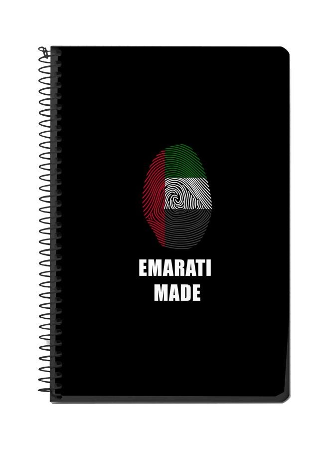 ستايلايزد دفتر ملاحظات بسلك لولبي مقاس A5 مطبوع بعبارة
"Emirati Made" أسود/ أبيض