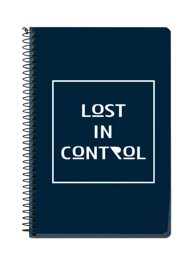 ستايلايزد دفتر ملاحظات بسلك حلزوني بطبعة "Lost In Control" قياس A5 أزرق/ أبيض