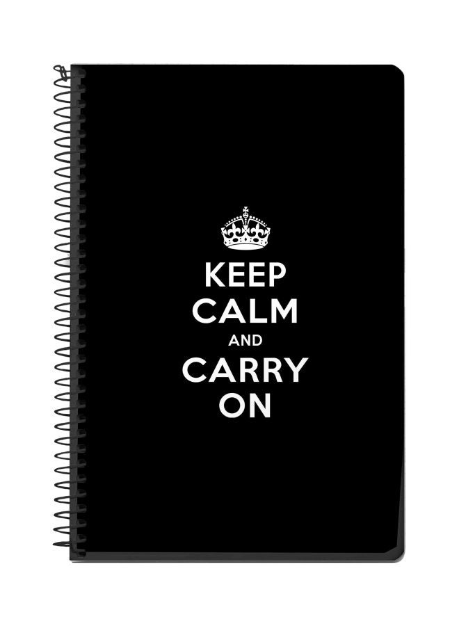 Stylizedd Keep Calm And Carry On Printed A5 Spiral Bound Notebook Black/White 
