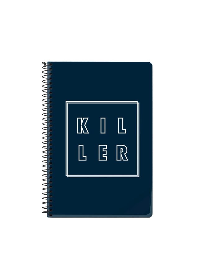 ستايلايزد دفتر ملاحظات بسلك حلزوني مقاس A5 مطبوع بعبارة "Killer" أزرق/ أبيض