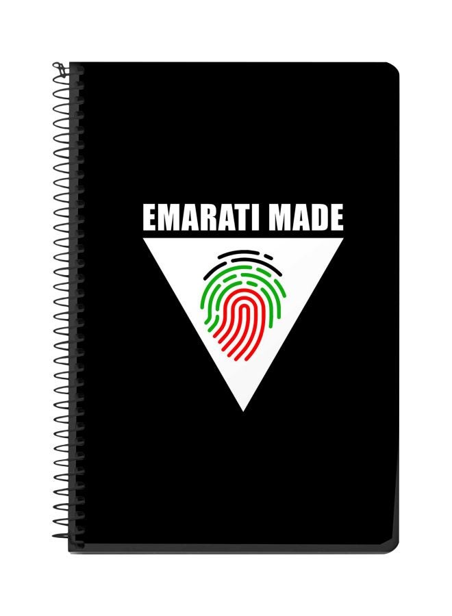 ستايلايزد دفتر ملاحظات بسلك حلزوني مقاس A5 بتصميم مثلث مطبوع بعبارة "Emarati Made" أسود / أبيض / أحمر