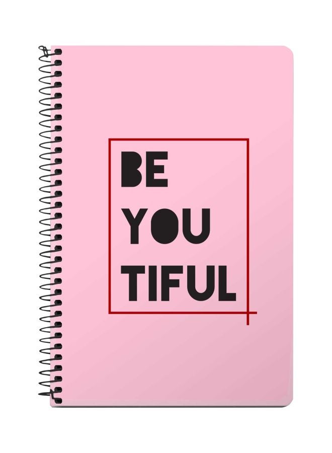 ستايلايزد دفتر ملاحظات بسلك حلزوني مقاس A5 مطبوع بعبارة "Beyoutiful" وردي/ أسود/ أحمر