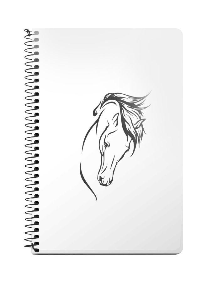 ستايلايزد دفتر ملاحظات بسلك حلزوني بطبعة خيل عربي قياس A5 أبيض/رمادي