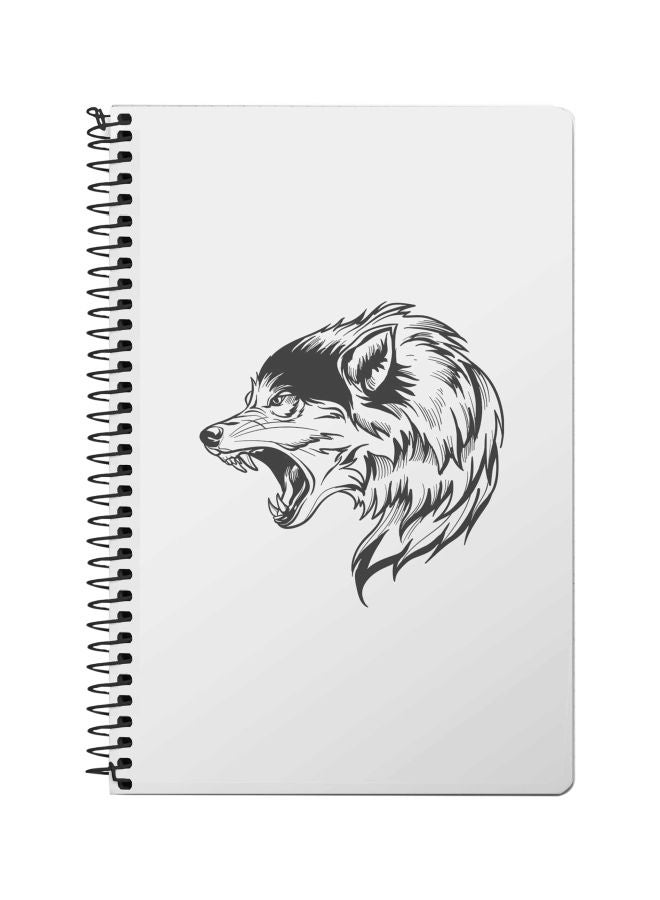 ستايلايزد دفتر ملاحظات بسلك حلزوني مقاس A5 مطبوع بتصميم دب يهدر أبيض/رمادي