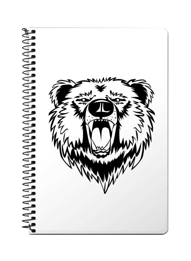 Stylizedd A5 Grizzly Bear Printed Spiral Bound Notebook White/Black