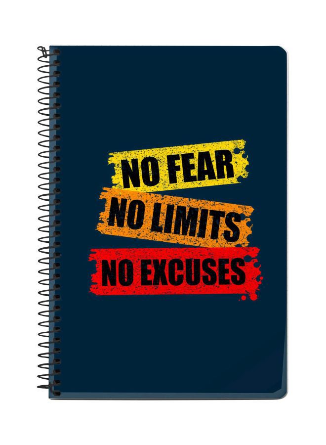ستايلايزد دفتر ملاحظات بسلك حلزوني بطبعة "No Fear Limits Excuses" قياس A5 أزرق/أصفر/أحمر