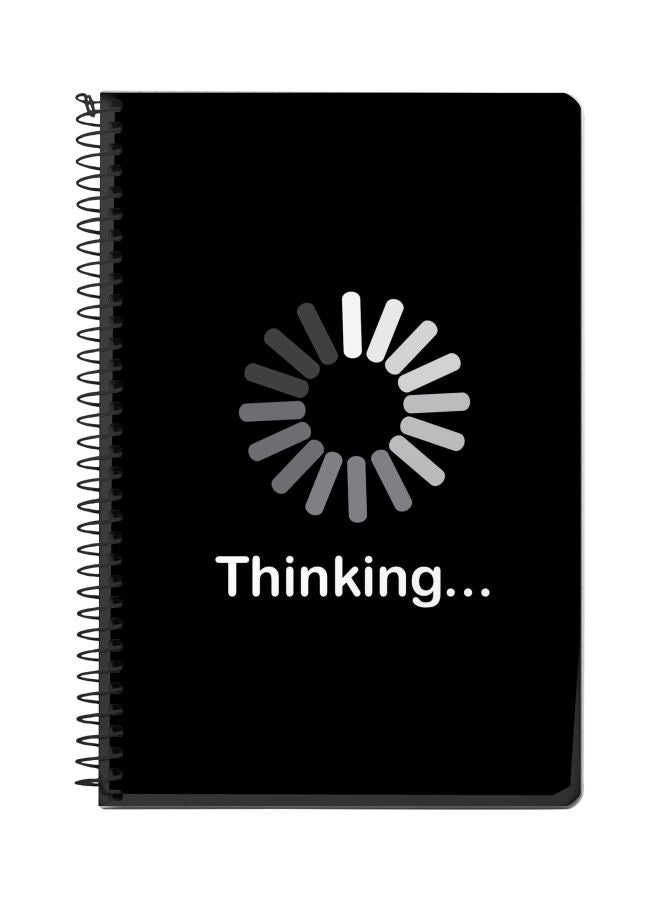 ستايلايزد دفتر ملاحظات بسلك حلزوني مقاس A5 مطبوع بكلمة "Thinking" أسود/ أبيض/ رمادي