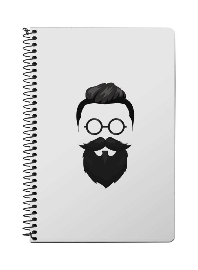 ستايلايزد دفتر ملاحظات بسلك حلزوني مقاس A5 وبطبعة محب موسيقى الجاز بلحية أبيض/ أسود