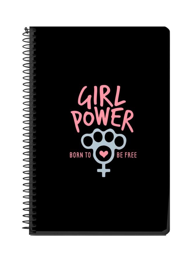 Stylizedd A5 Girl Power Printed Spiral Bound Notebook Black/Pink/Blue