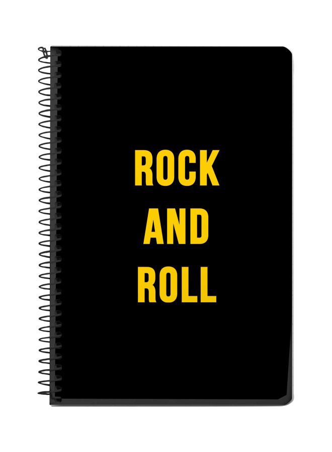 ستايلايزد دفتر ملاحظات بسلك حلزوني بطبعة "Rock And Roll" قياس A5 أسود/ أصفر