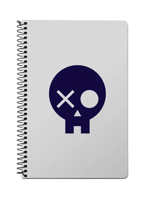 A5 Skull Patch Printed Spiral Bound Notebook Grey/Blue