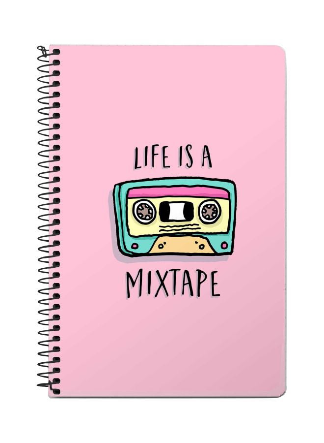 Stylizedd A5 Life Is A Mixtape Printed Spiral Bound Notebook Pink/Black/Green