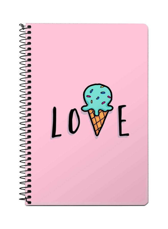 ستايلايزد دفتر ملاحظات بسلك حلزوني بطبعة "Love" وآيس كريم قياس A5 وردي/أسود/أخضر