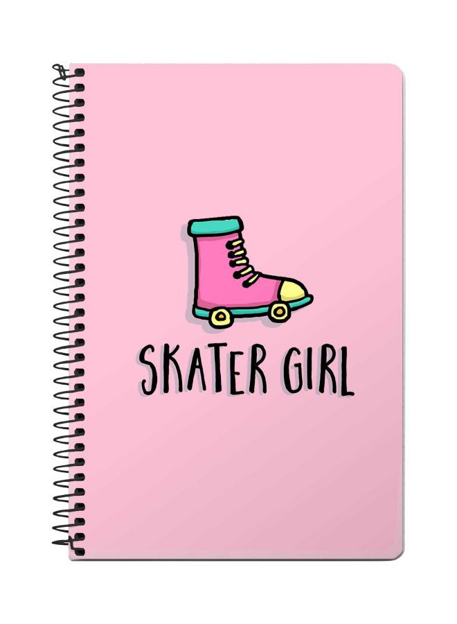 ستايلايزد دفتر ملاحظات بسلك حلزوني بطبعة "Skater Girl" قياس A5 وردي/أسود/أخضر