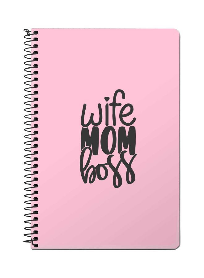 Stylizedd A5 Wife Mom Boss Printed Spiral Bound Notebook Pink/Grey