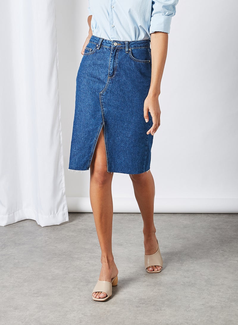 trendyol - Frayed Hem Denim Skirt Blue - Image 1