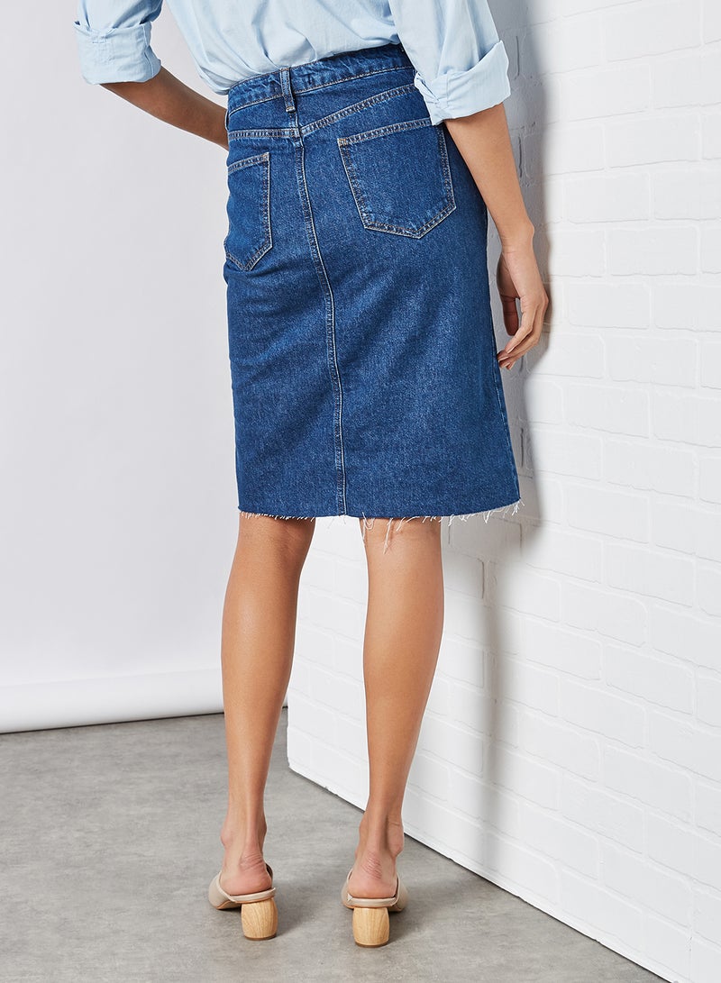 trendyol - Frayed Hem Denim Skirt Blue - Image 1