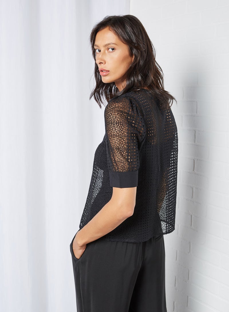 VERO MODA Lace Puff Sleeve Top Black  - Image 2