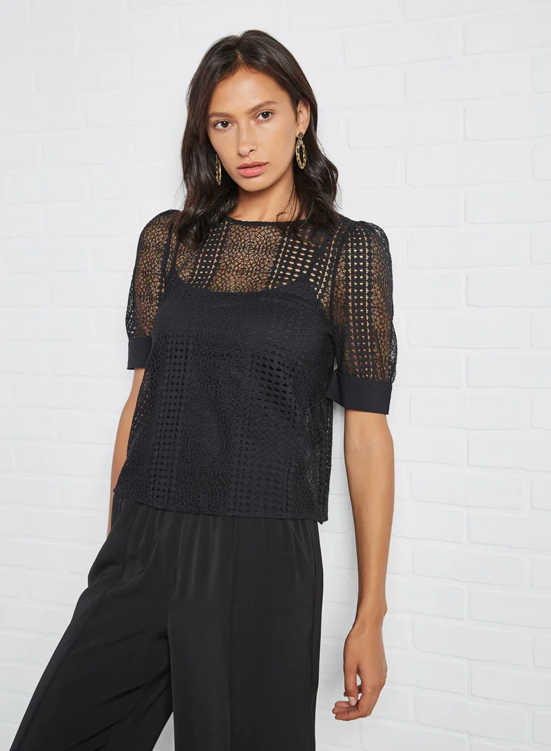 VERO MODA Lace Puff Sleeve Top Black