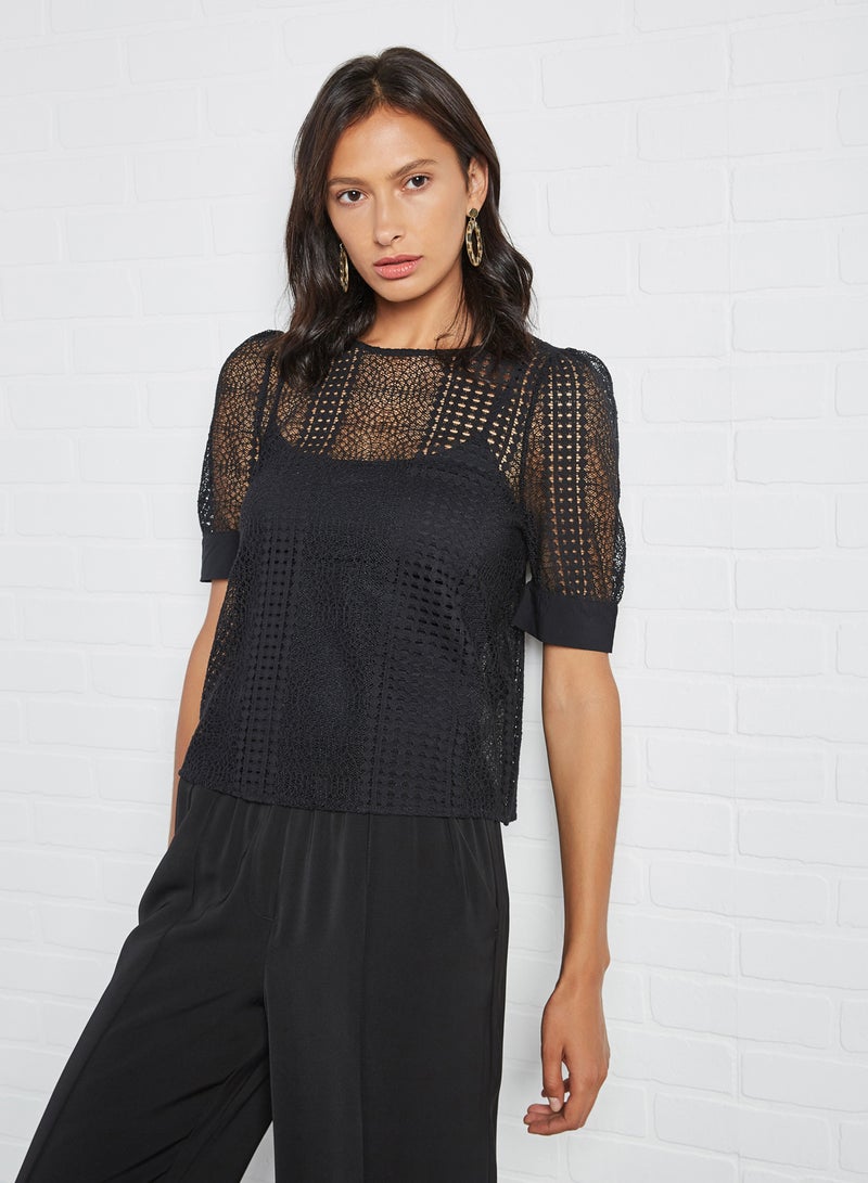 VERO MODA Lace Puff Sleeve Top Black  - Image 1