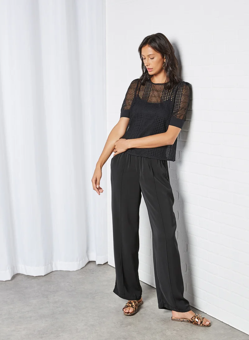 VERO MODA Lace Puff Sleeve Top Black
