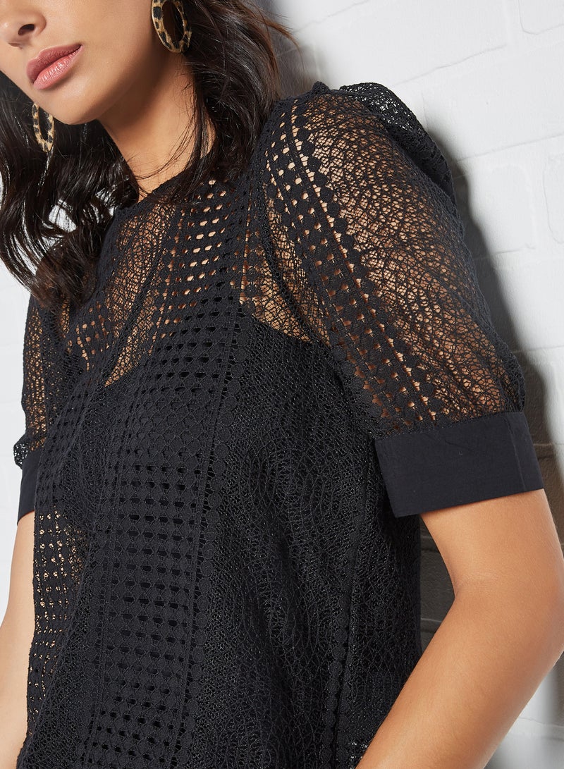 VERO MODA Lace Puff Sleeve Top Black  - Image 4