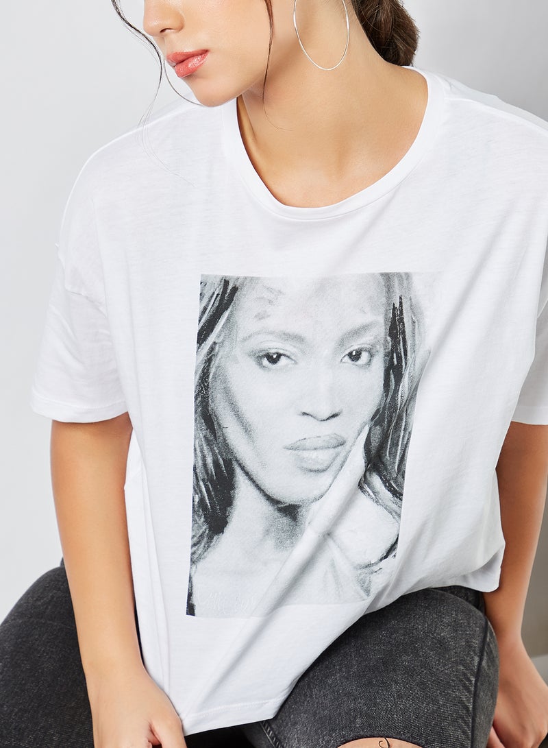 NOISY MAY - Relaxed Fit T-Shirt Bright White Kate Moss Print Opt 2 - Image 1