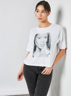 Relaxed Fit T-Shirt Bright White Kate Moss Print Opt 2