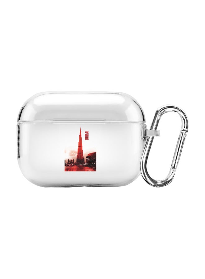 ستايلايزد غطاء حماية مزين بطبعات ومزود بحلقة للتعليق لسماعة أبل آيربودز برو شفاف/ أحمر/ أسود - Image 1