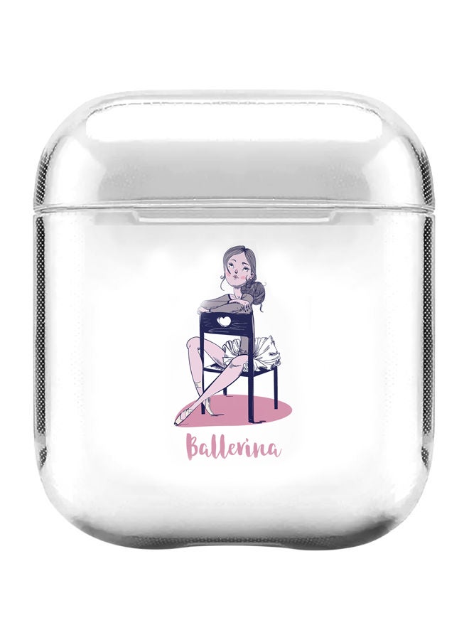 ستايلايزد غطاء حماية من سلسلة كلاسيك بطبعة كلمة "Ballerina"، لسماعات أبل  آيربودز 2/1 أبيض / وردي / أزرق - Image 1