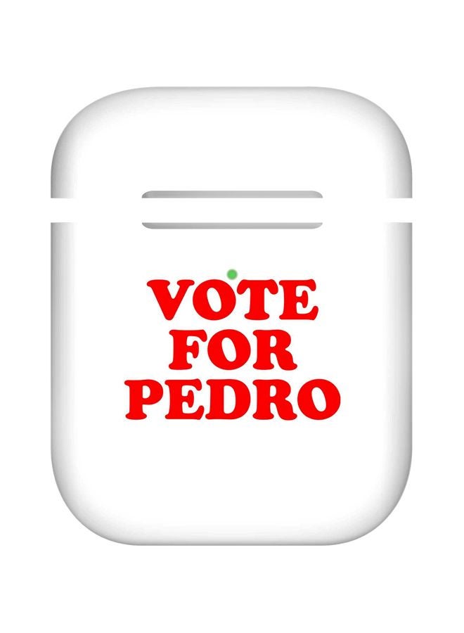 ستايلايزد علبة حماية بطبعة ’Vote For Pedro’ لسماعات أبل آيربودز 1/2 أبيض/أحمر - Image 1