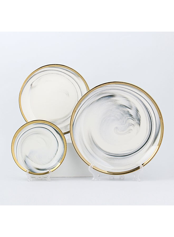 شور طقم عشاء بأطباق عميقة من السيراميك ذات حواف مطلية بالذهب يدوياً من 3 قطع رمادي - Image 2