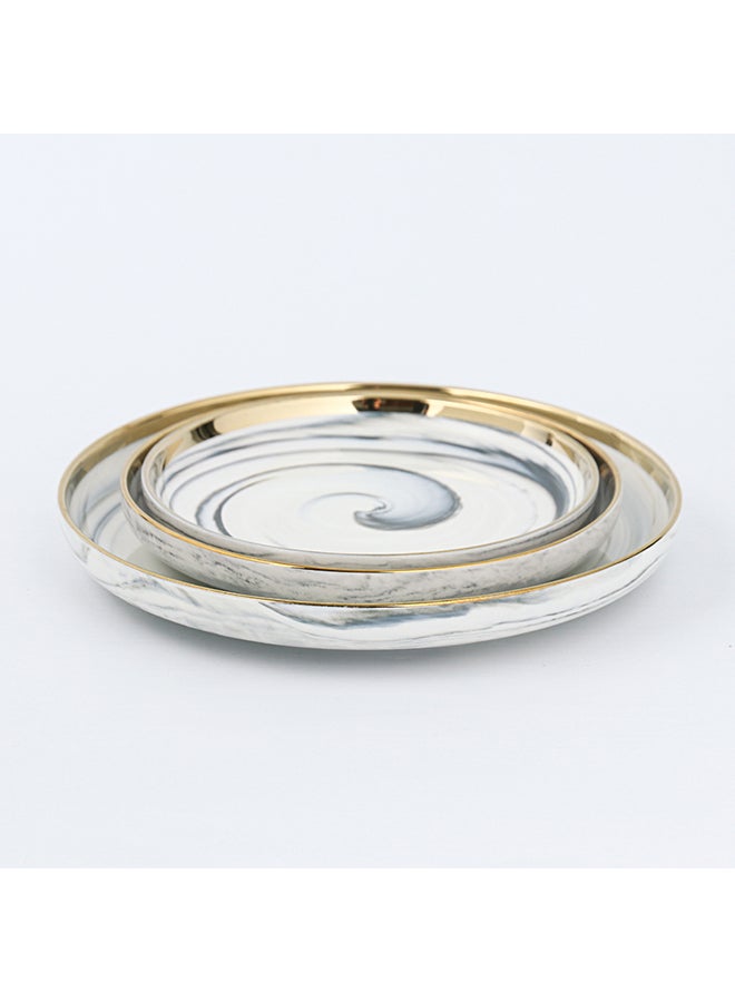 شور طقم عشاء بأطباق عميقة من السيراميك ذات حواف مطلية بالذهب يدوياً من 3 قطع رمادي - Image 3