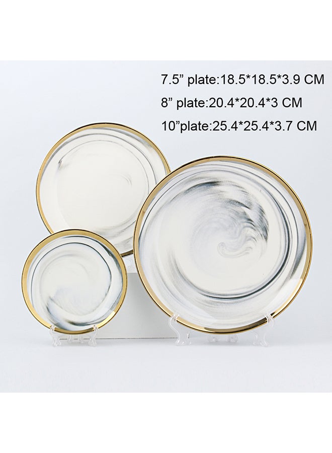 شور طقم عشاء بأطباق عميقة من السيراميك ذات حواف مطلية بالذهب يدوياً من 3 قطع رمادي - Image 4