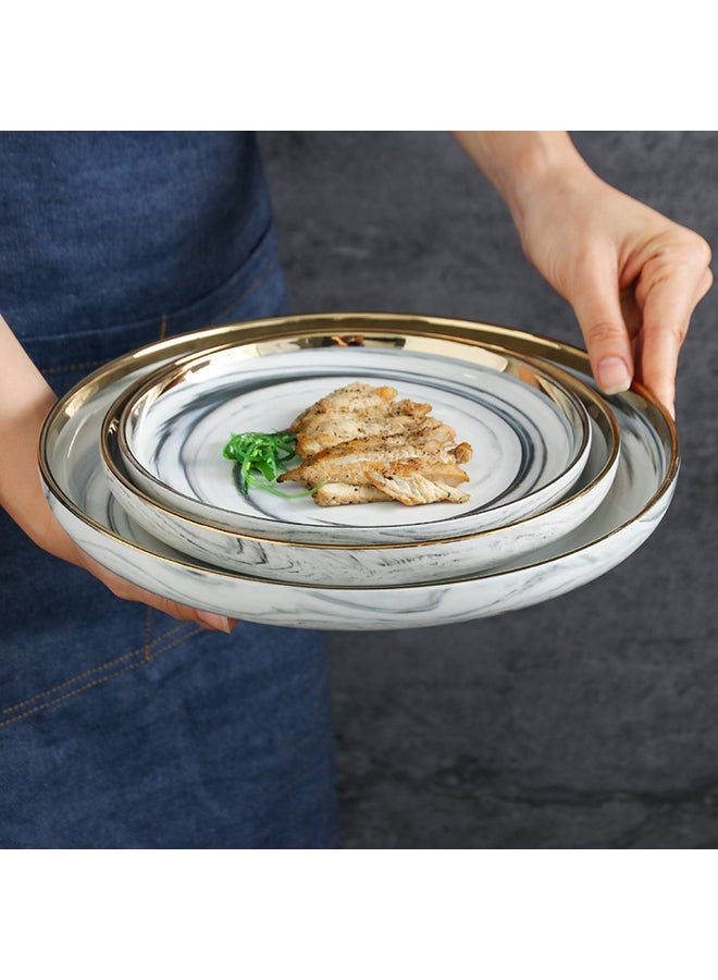 شور طقم عشاء بأطباق عميقة من السيراميك ذات حواف مطلية بالذهب يدوياً من 3 قطع رمادي - Image 5