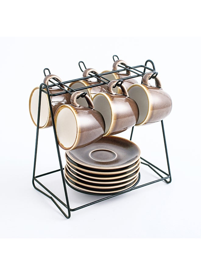 Shuer 13-Piece Cups And Saucers Set With Stand Brown - Image 2