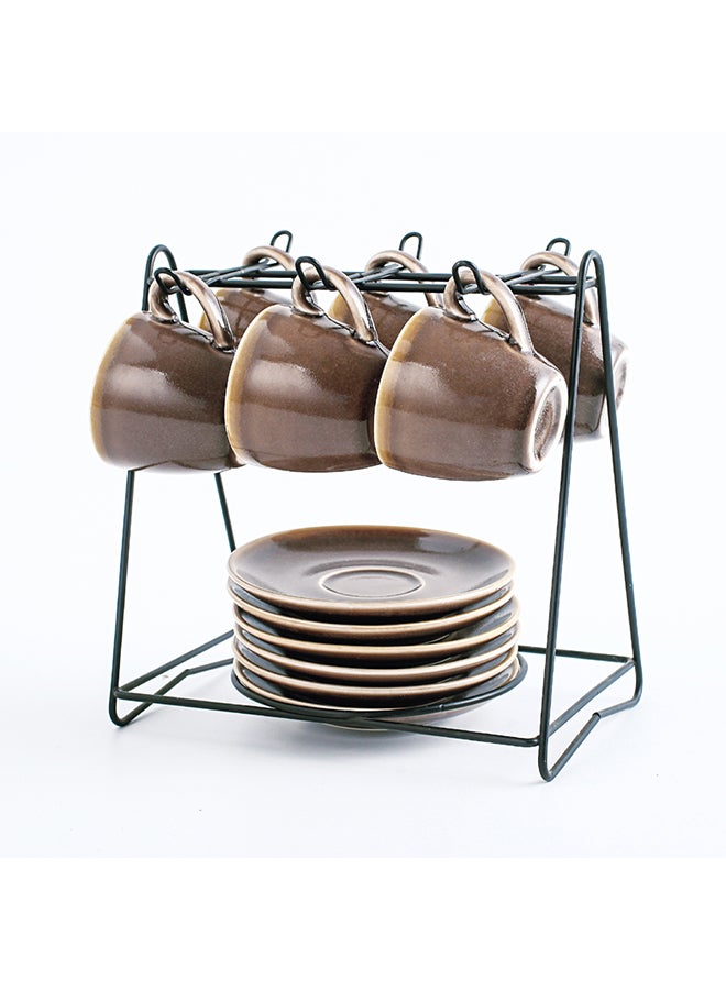 Shuer 13-Piece Cups And Saucers Set With Stand Brown - Image 3