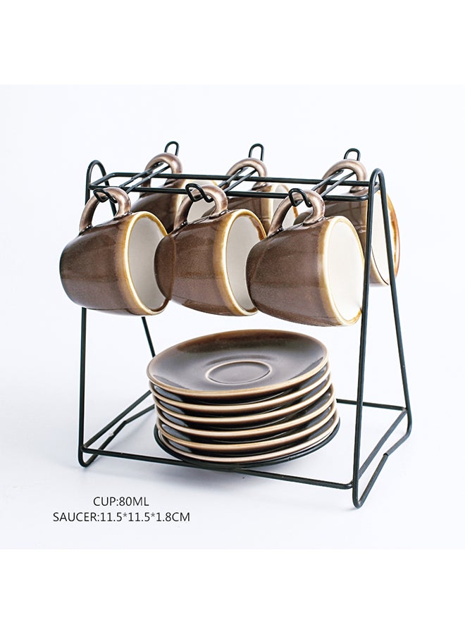 Shuer 13-Piece Cups And Saucers Set With Stand Brown - Image 4