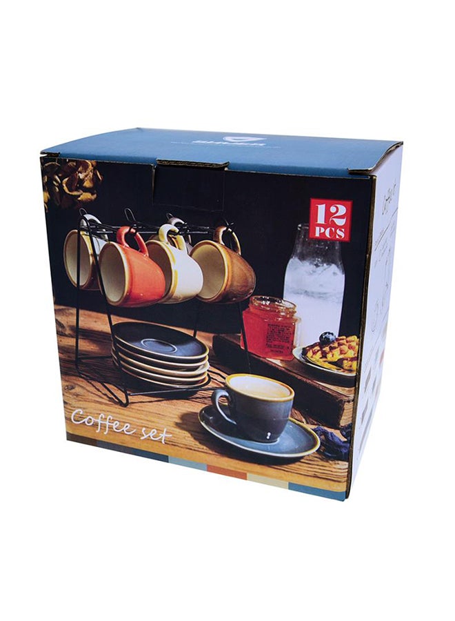 Shuer 13-Piece Cups And Saucers Set With Stand Brown - Image 5