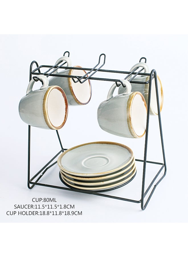 Shuer 9-Piece Cups And Saucers Set With Stand White/Black 80ml - Image 4
